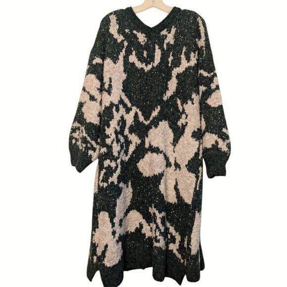 Brazos Market Women's Open Front Duster Sweater Cardigan Green and Cream One Sz - Picture 2 of 15